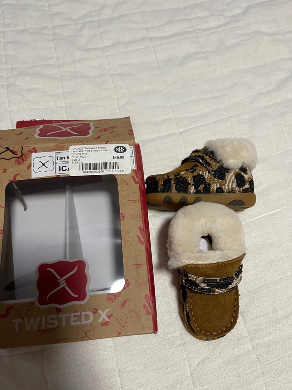 Twisted X Infant Moccasins - Tan with Black Leopard Accent